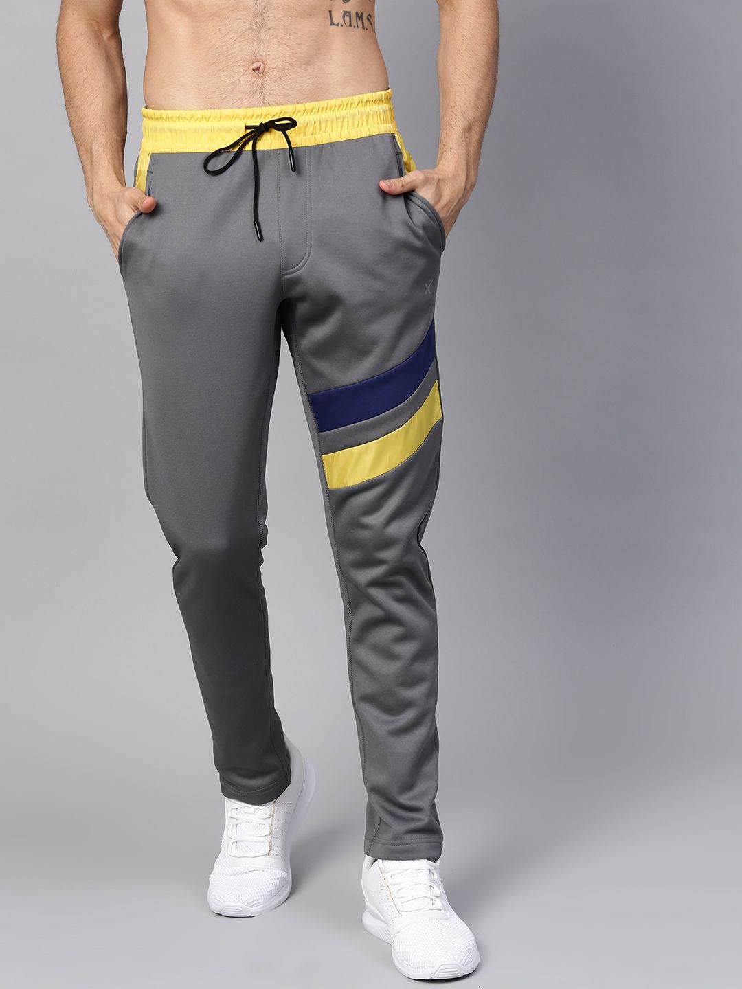 HRX by Hrithik Roshan Men Grey Striped Running Track Pants