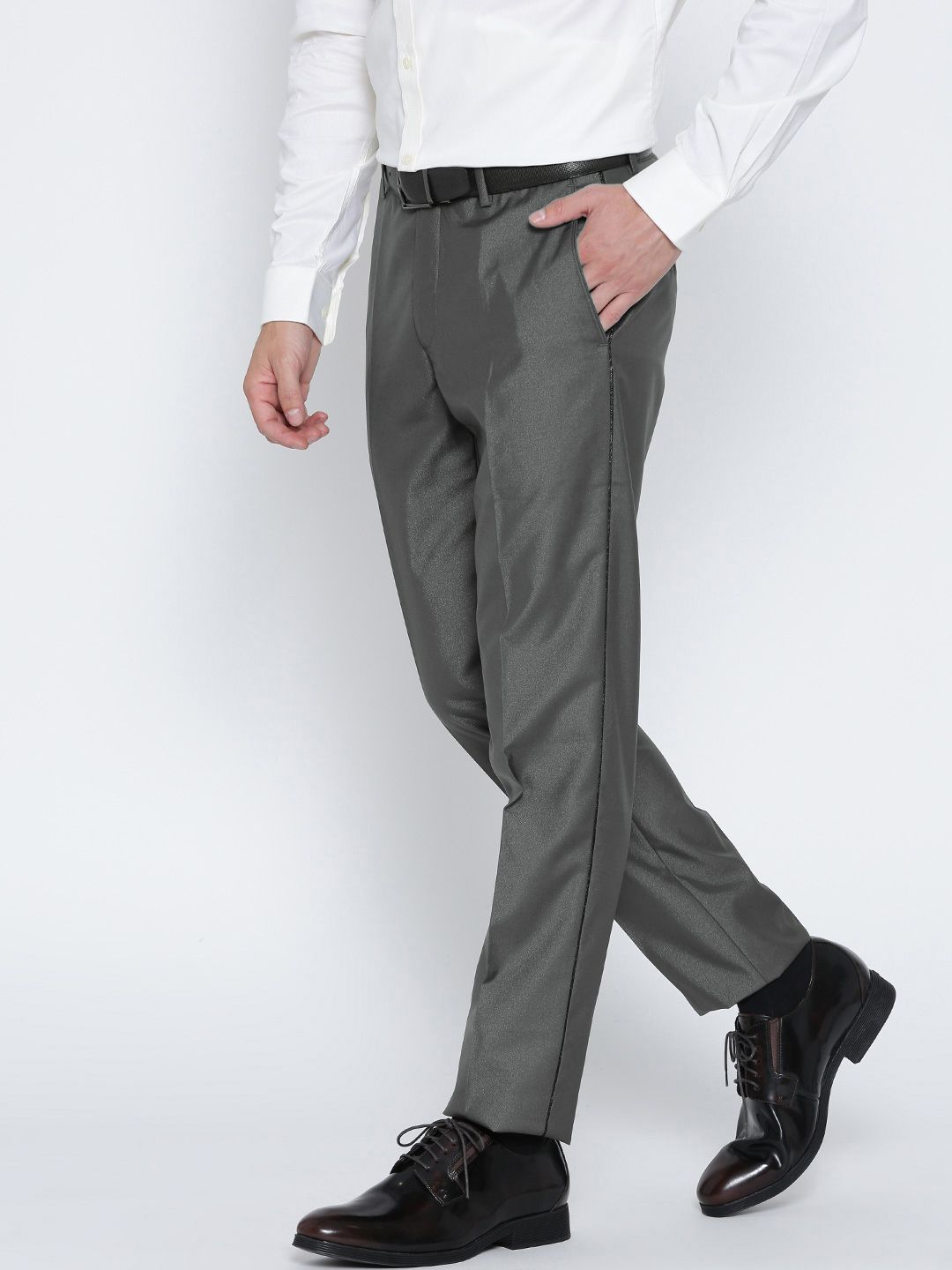 John Players Charcoal Grey Skinny Fit Formal Trousers