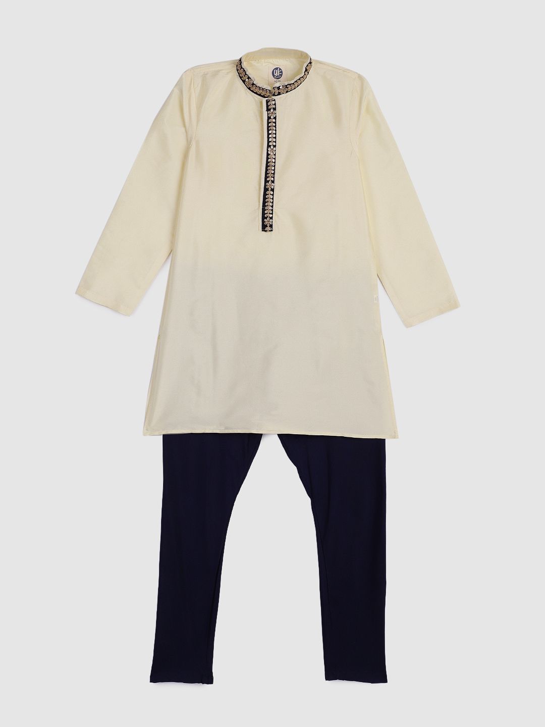 YK Boys Off-White & Navy Blue Solid Kurta with Pyjamas