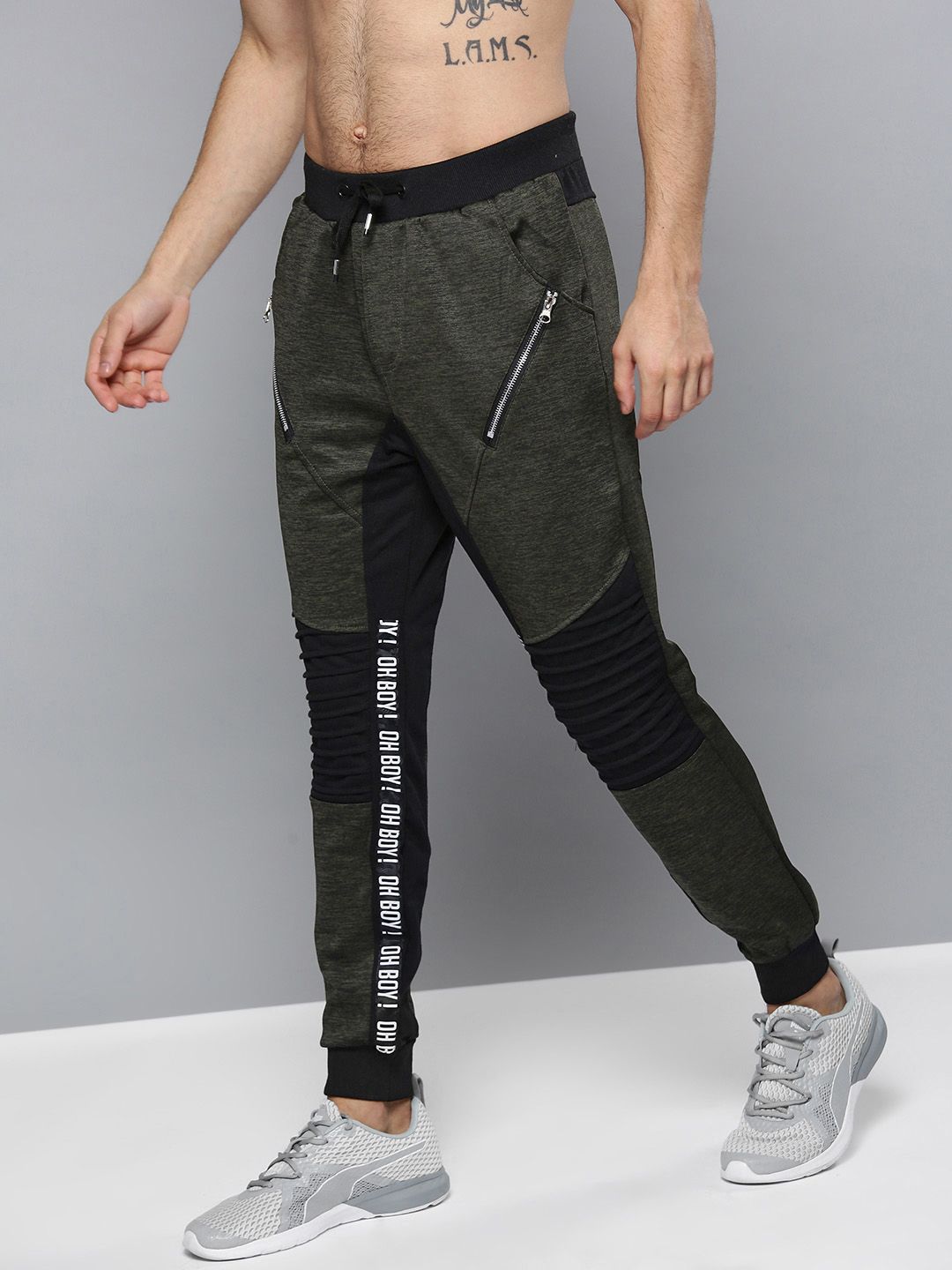 Kook N Keech Disney Men Olive Green & Black Solid Joggers