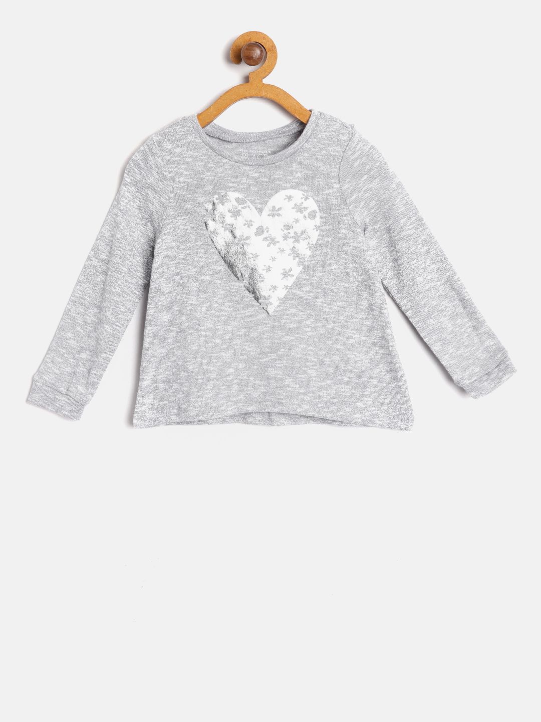 The Childrens Place Girls Grey Melange Printed A-Line Top