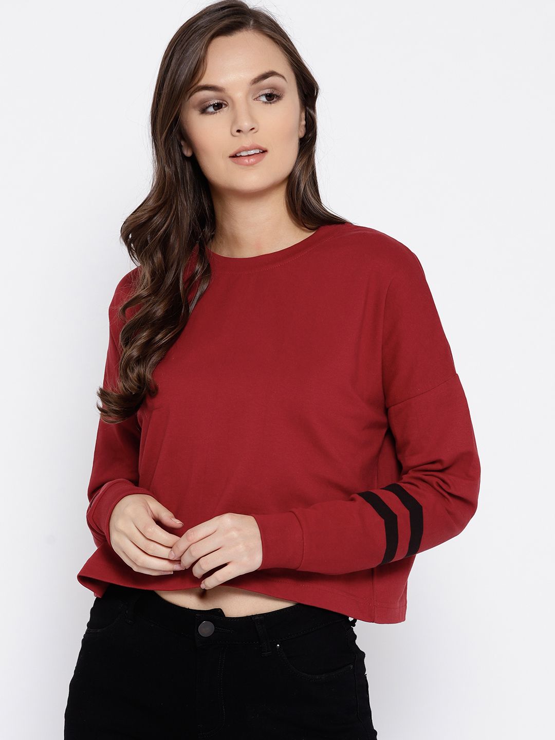 Moda Rapido Women Maroon Solid Sweatshirt