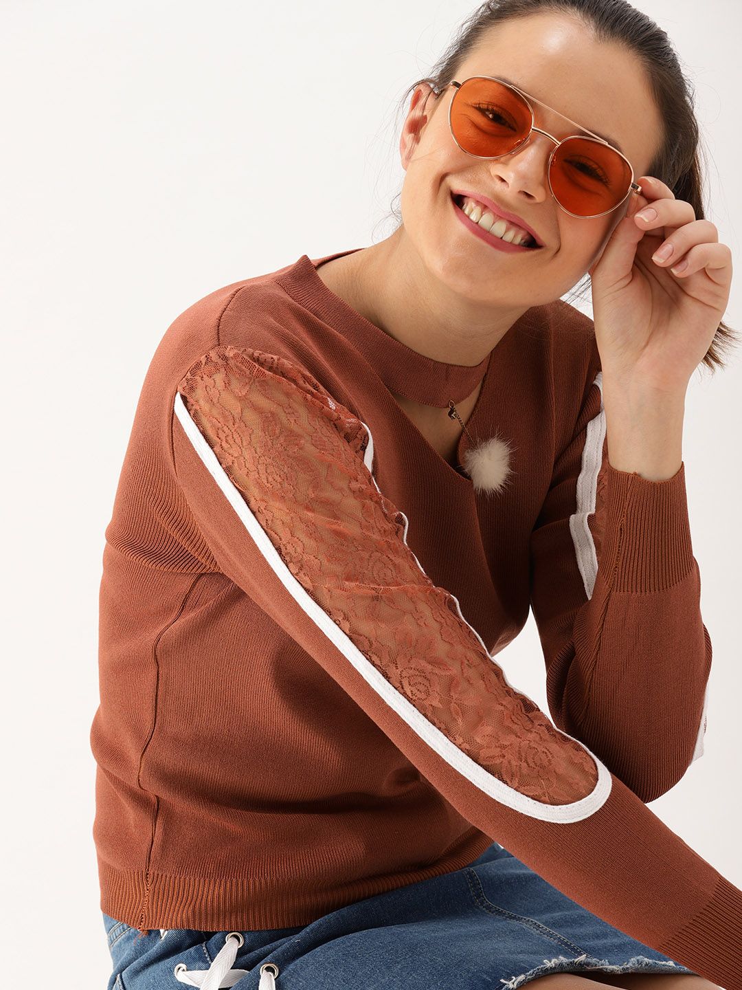 DressBerry Women Brown Solid Pullover