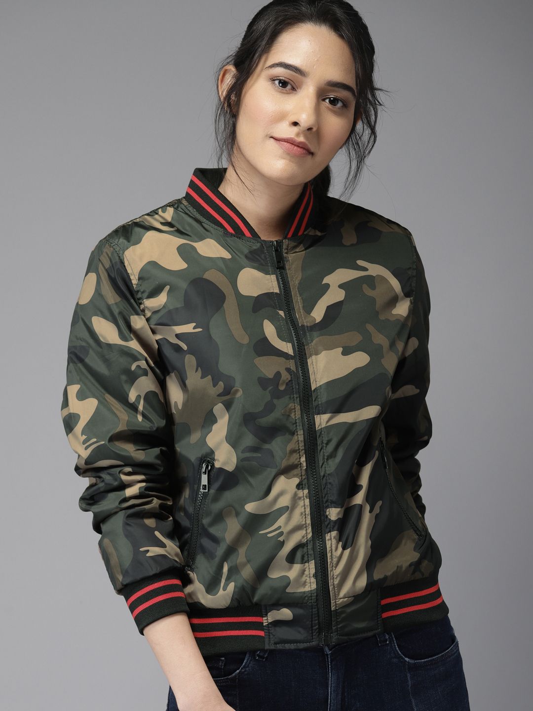 Moda Rapido Women Green Printed Bomber