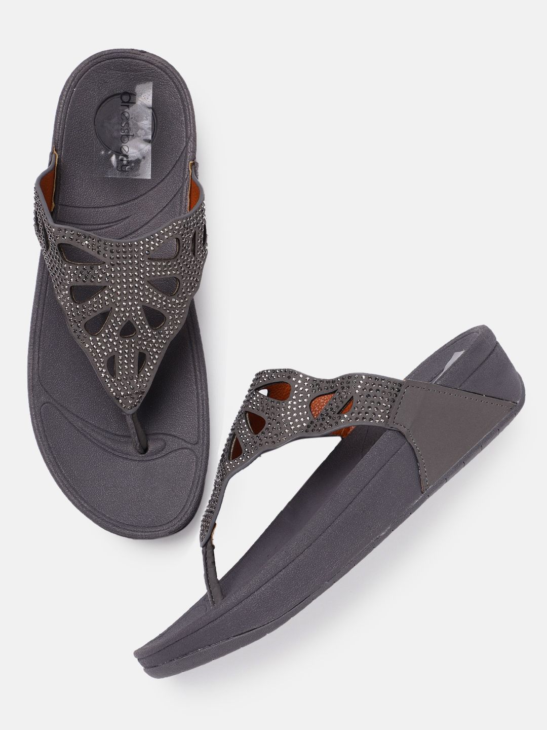 DressBerry Women Grey Embellished Comfort Flats
