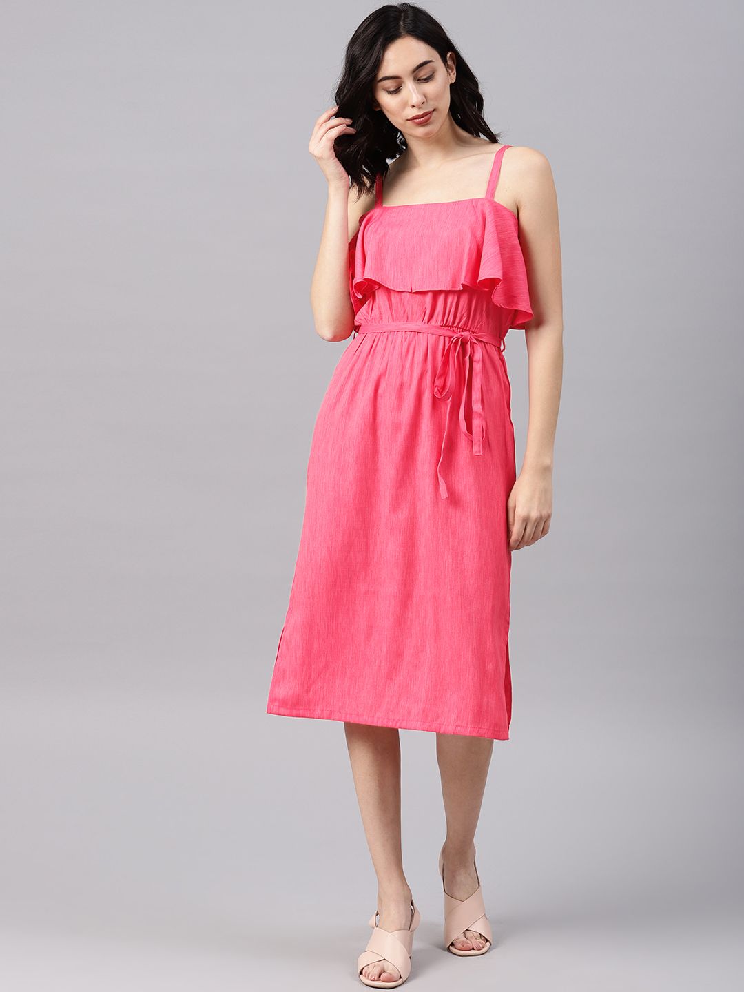 NUSH Women Pink Solid A-Line Dress