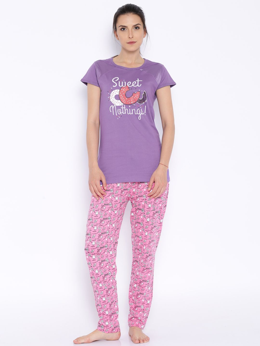 July Nightwear Lavender & Pink Printed Lounge Set A186
