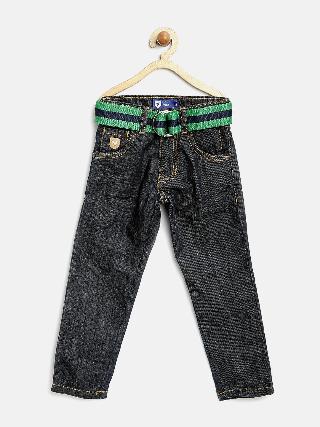 612 League Boys Navy Wrinkled Jeans with Belt