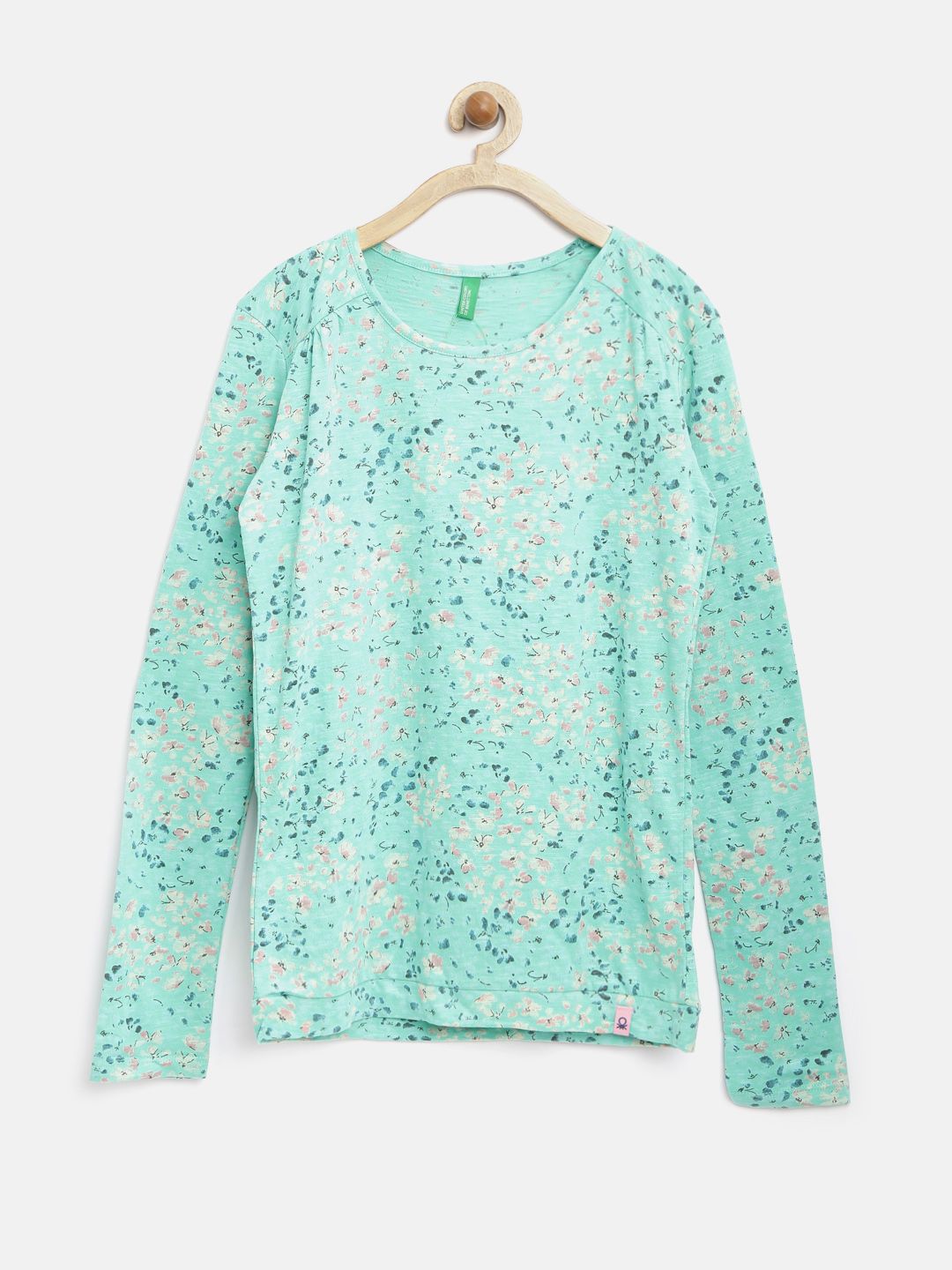 United Colors of Benetton Girls Light Green Floral Print Top