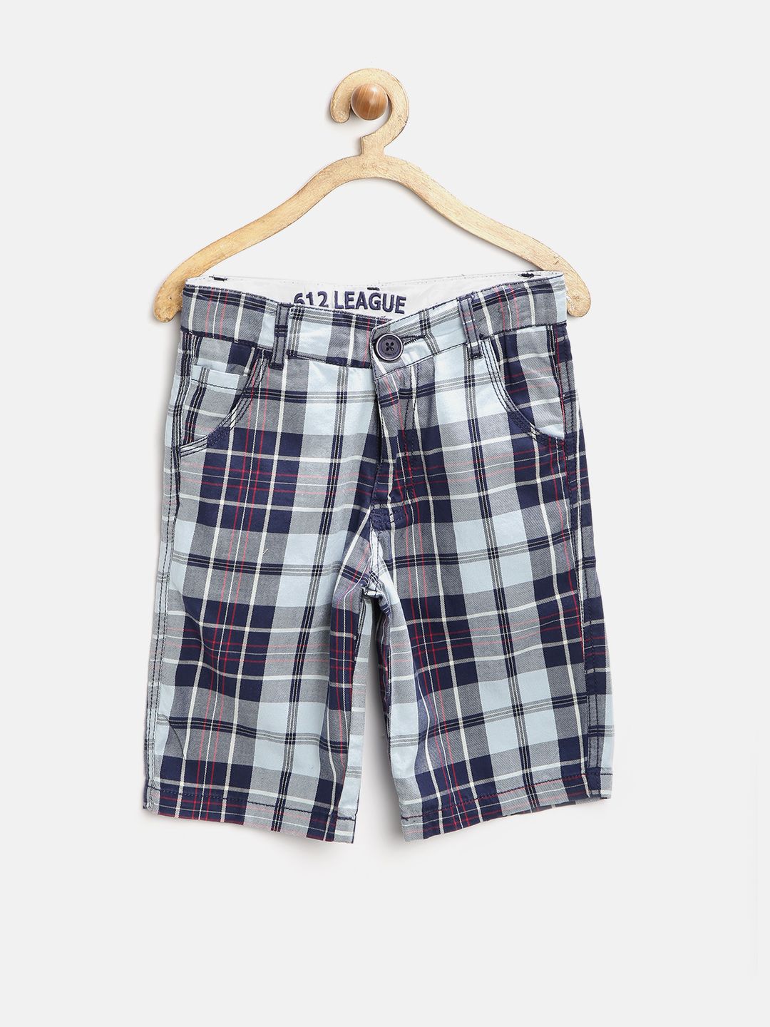 612 League Boys Blue & Grey Checked Shorts