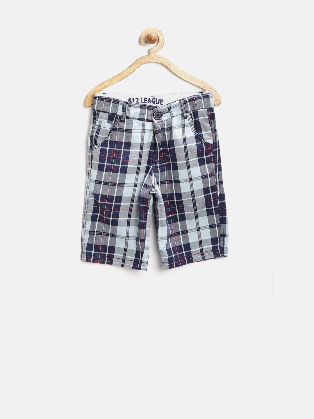 612 League Boys Blue & Grey Checked Shorts