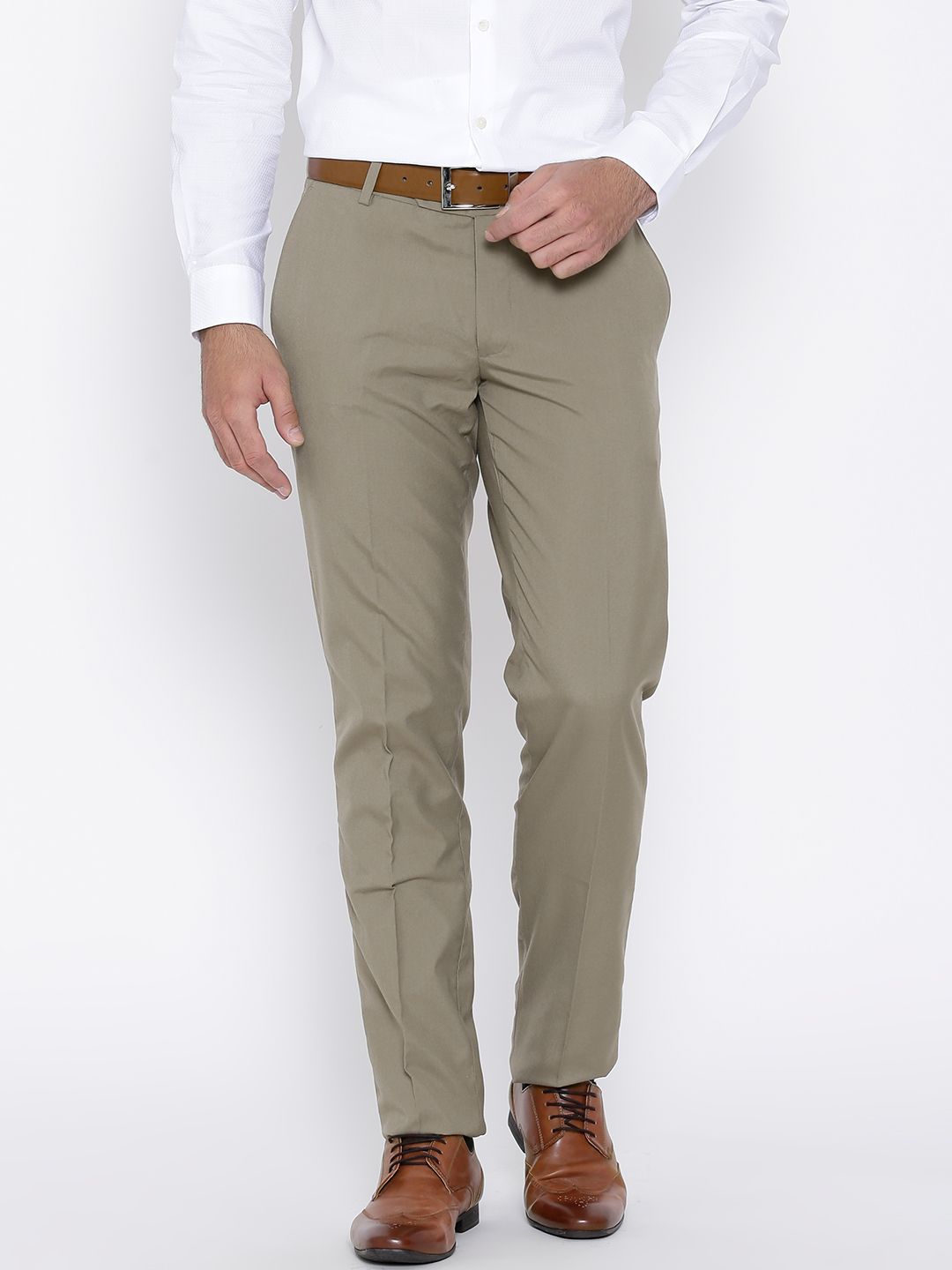 John Players Beige Slim Formal Trousers