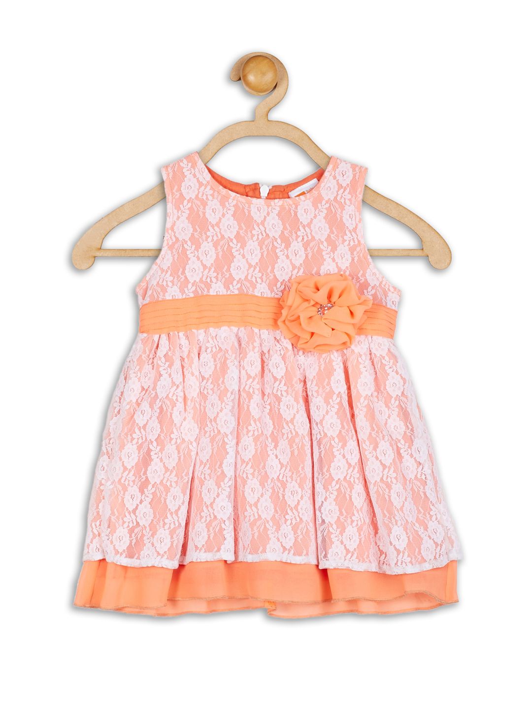 Baby League Infant Girls Orange Lace Fit & Flare Dress