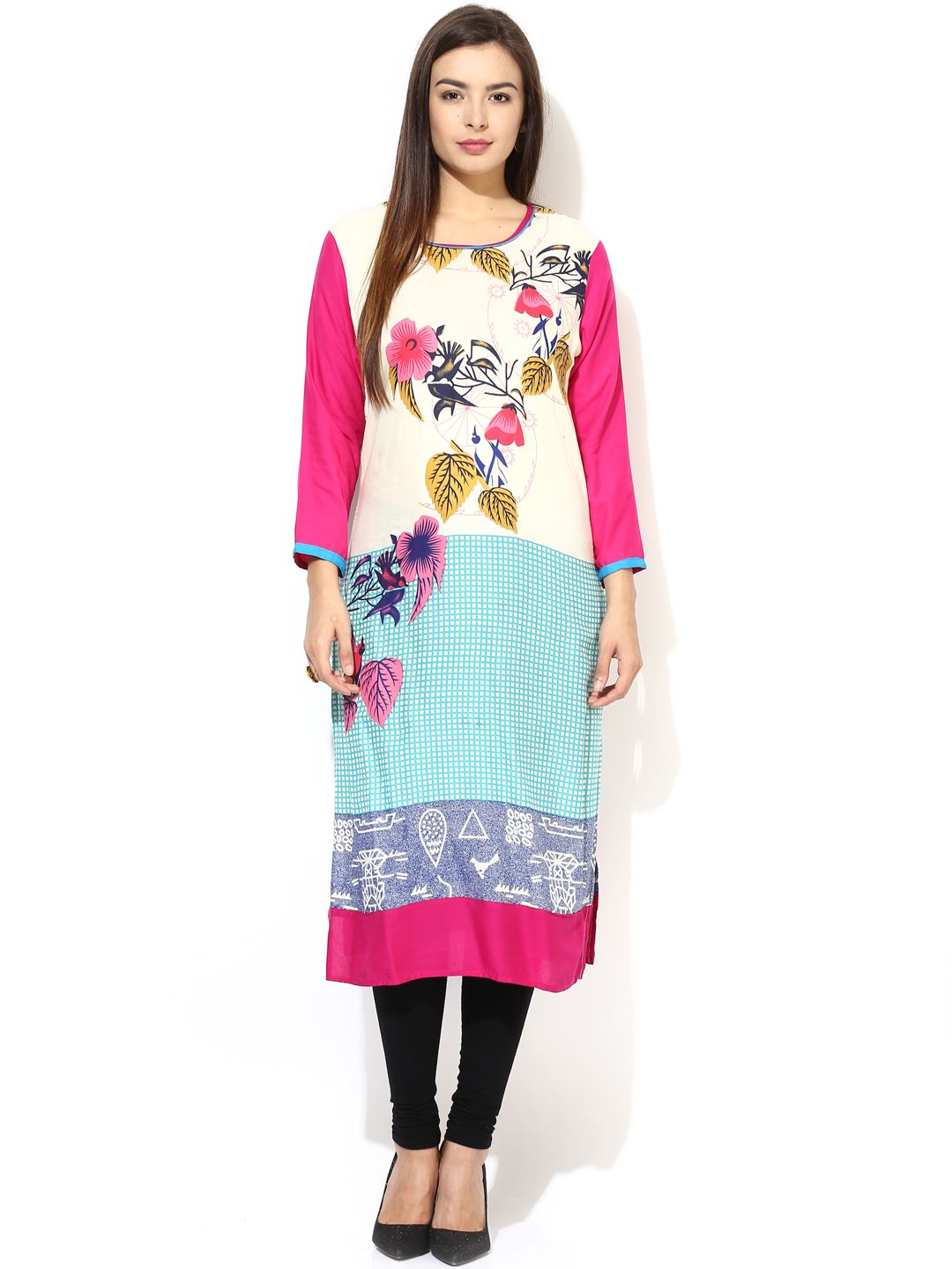 AKS Pink & White Floral Print Kurta