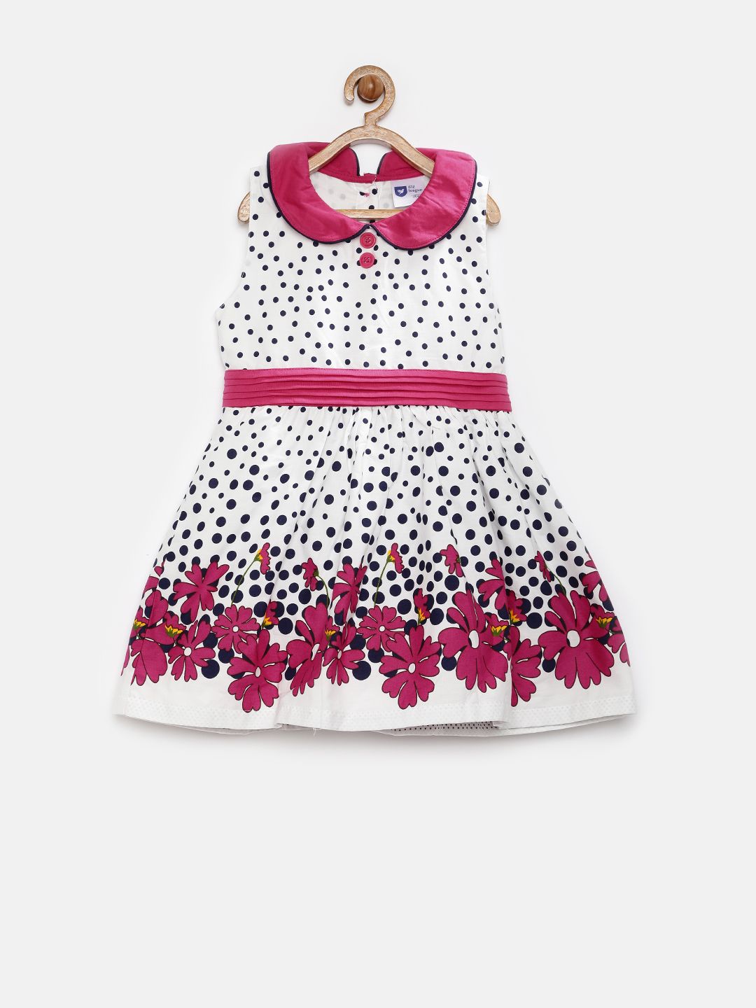 612 league Girls White Polka Dot Print Fit & Flare Dress