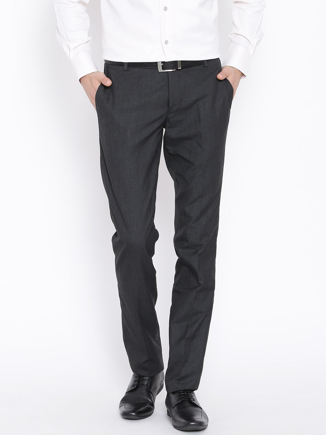 John Players Charcoal Grey Slim Formal Trousers
