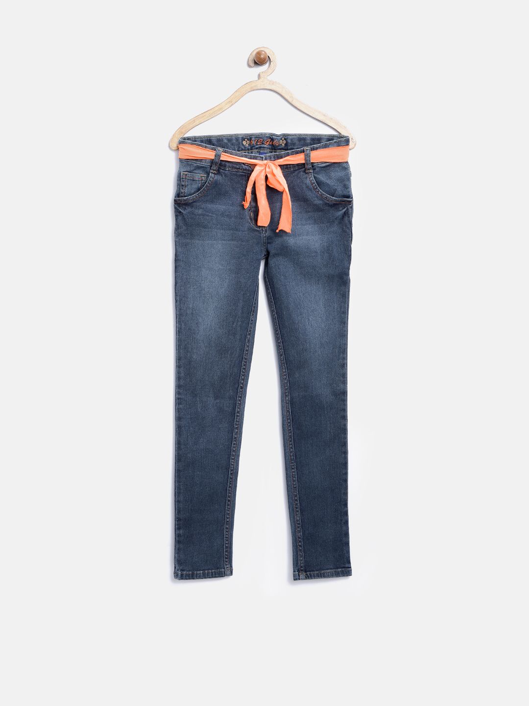612 League Girls Navy Blue Washed Jeans with Belt