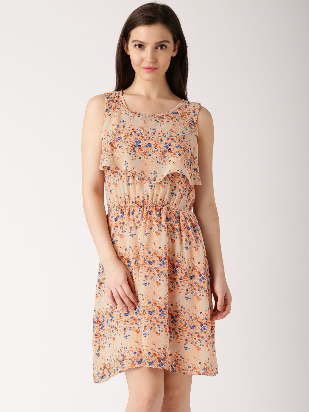 DressBerry Pink Printed Polyester Fit & Flare Dress