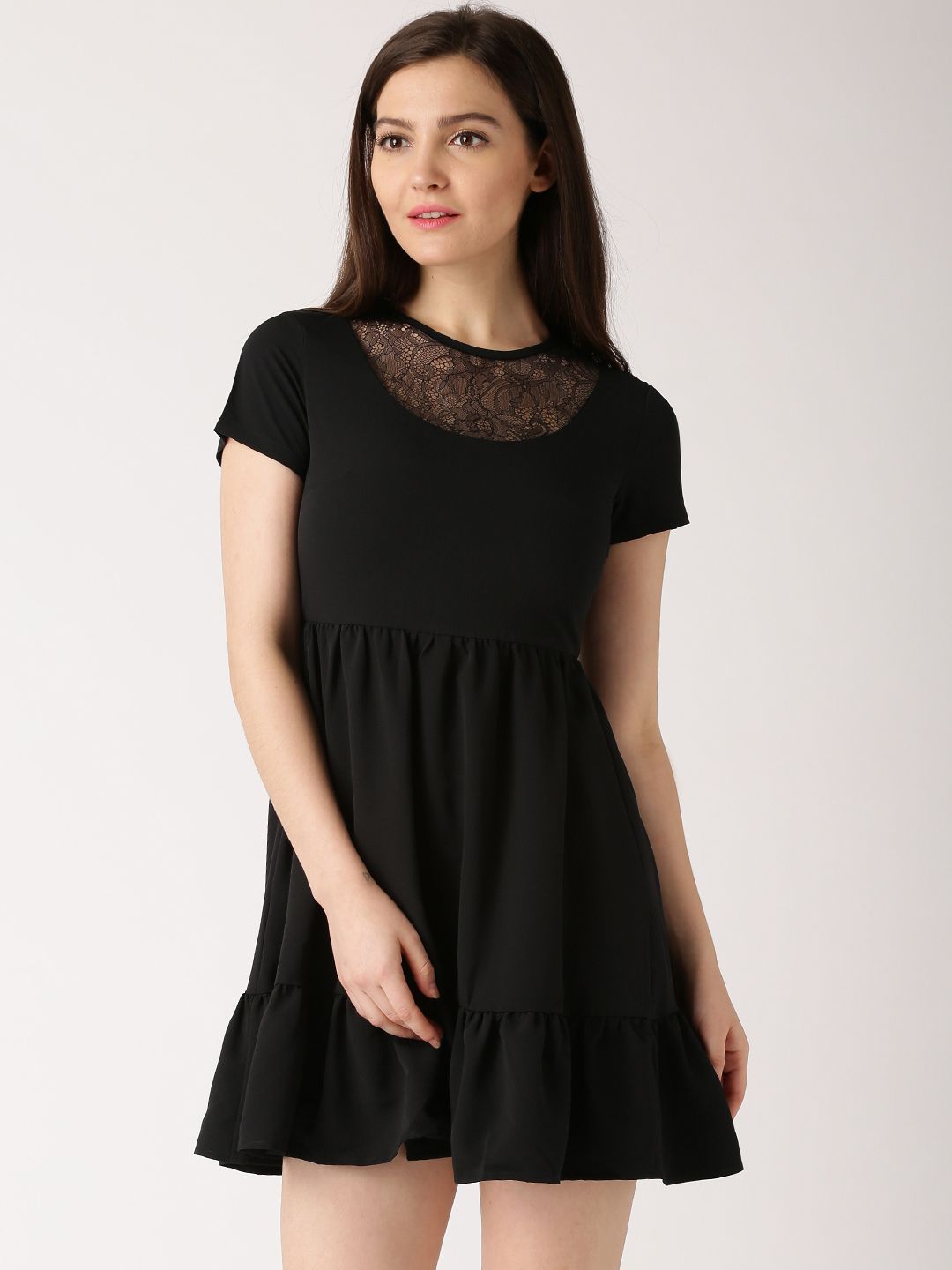 DressBerry Black Polyester Fit & Flare Dress
