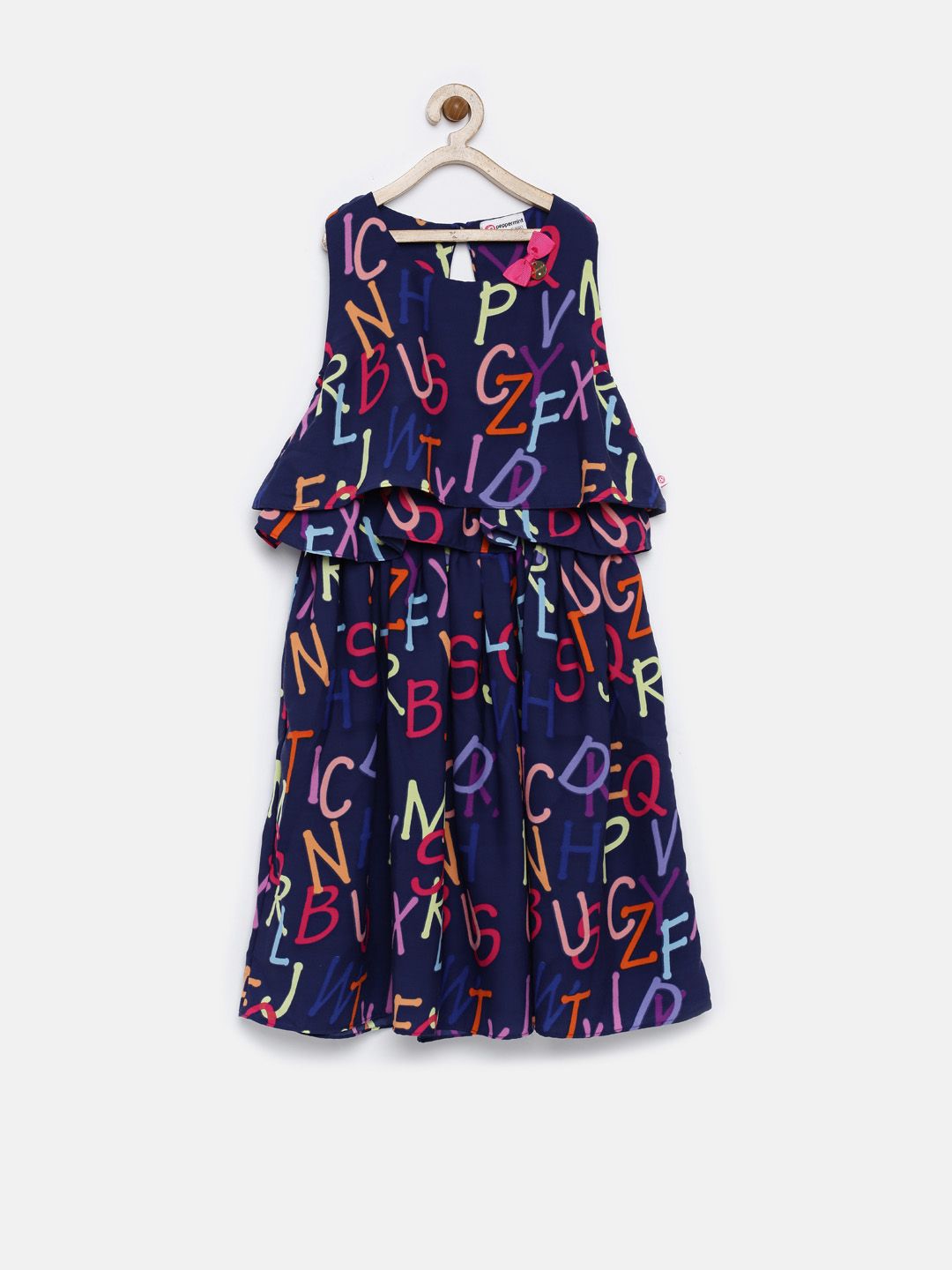 Peppermint Girls Navy Polyester Printed Fit & Flare Dress