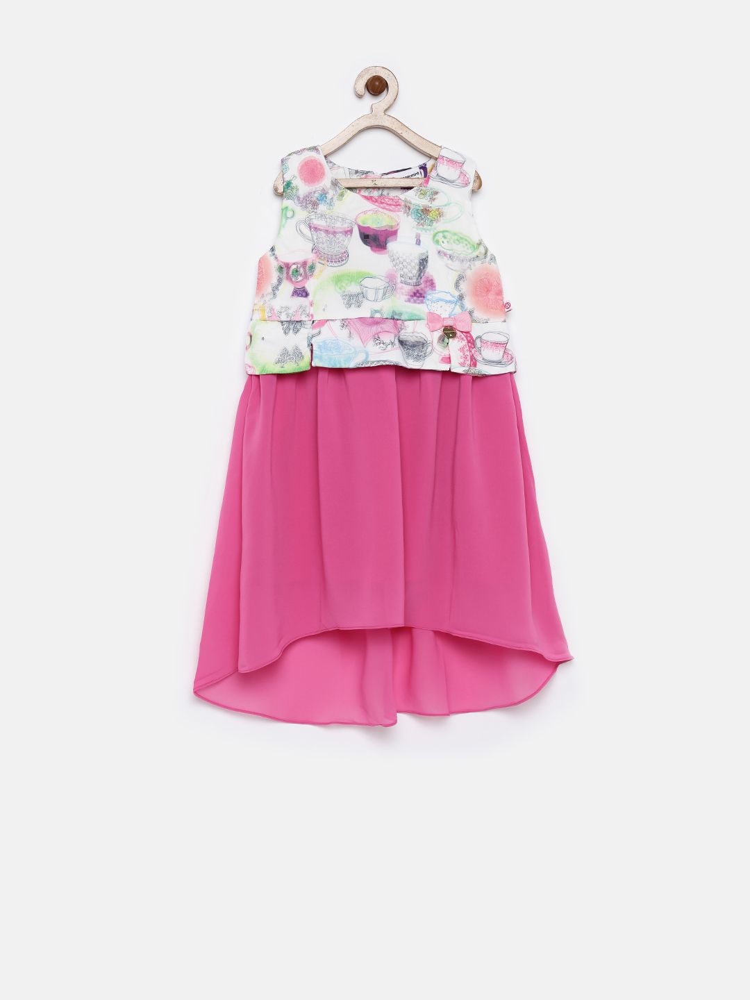 Peppermint Girls White & Pink Printed Fit & Flare Dress