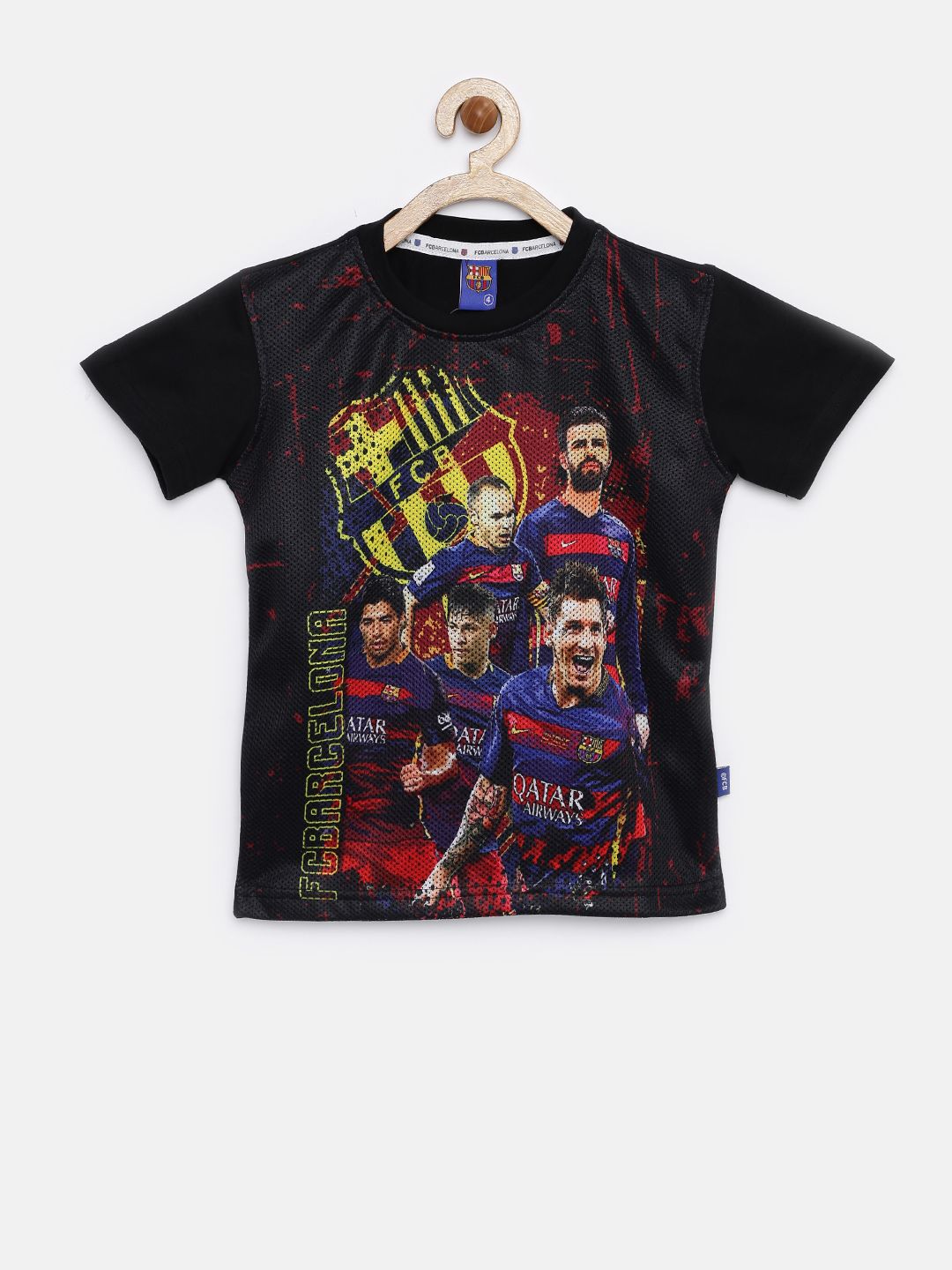 FC Barcelona Boys Black Printed Pure Cotton T-shirt