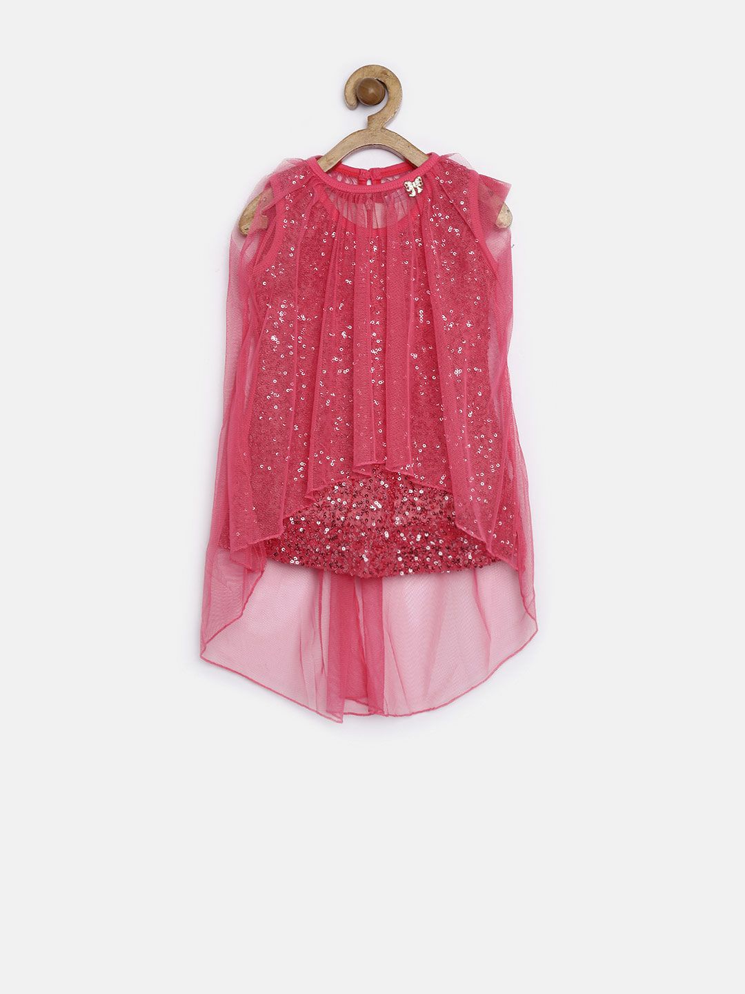 Peppermint Girls Pink Sequinned Net A-Line Dress
