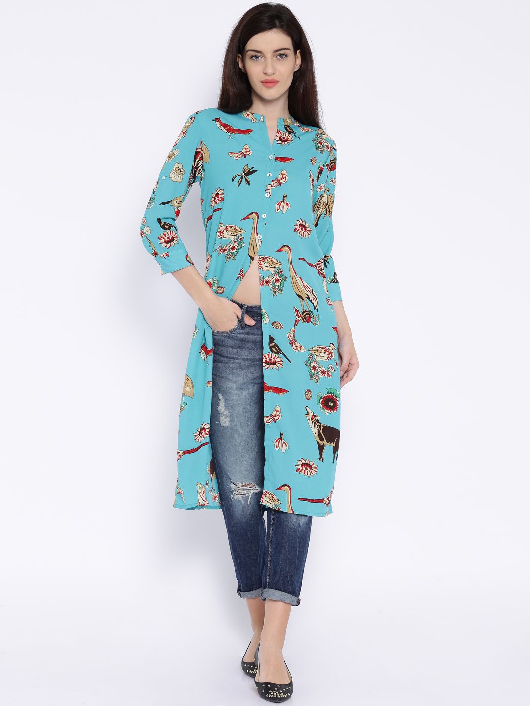 Vishudh Blue Printed Polyester Kurta