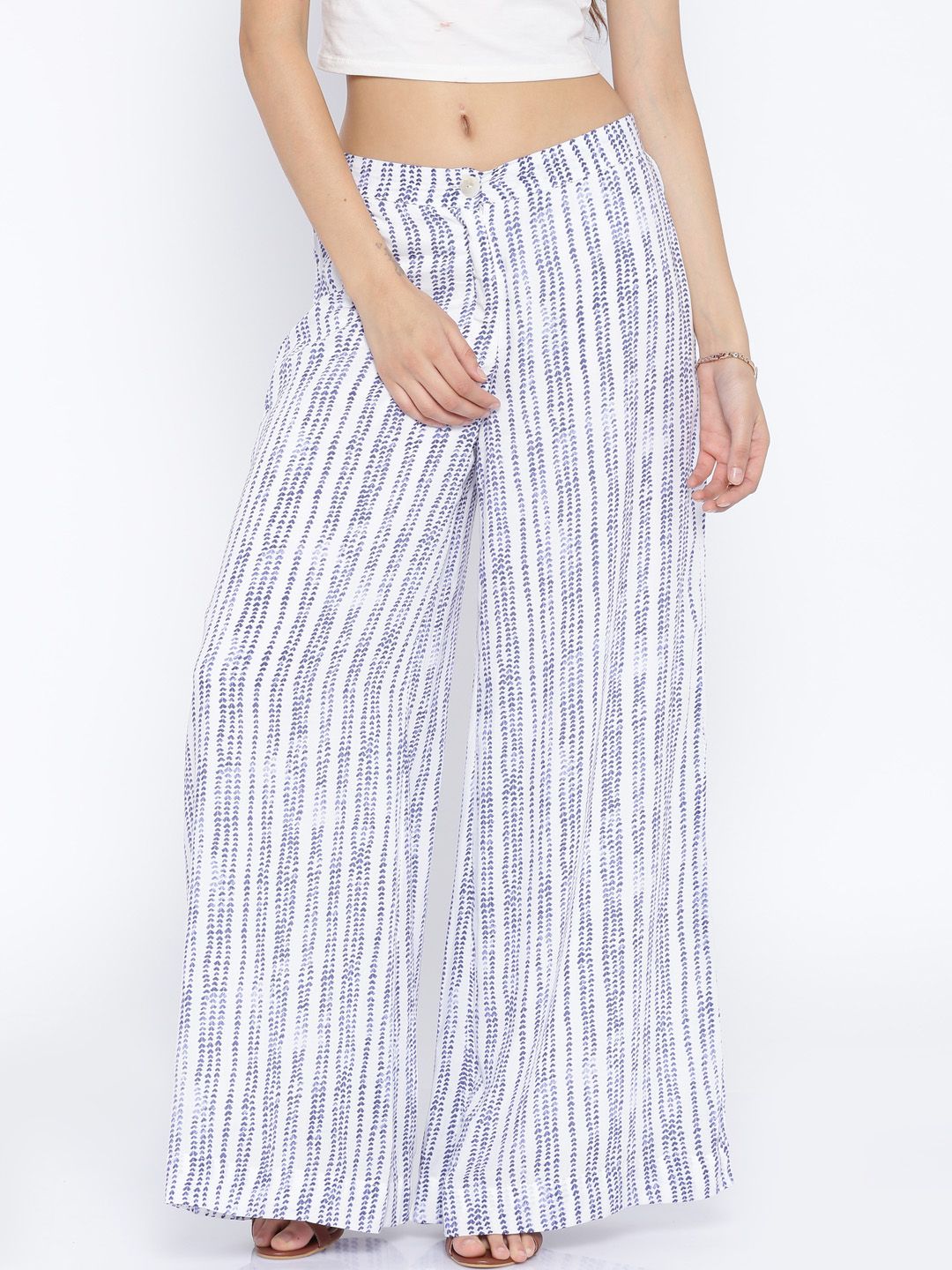 AND White & Blue Printed Palazzo Trousers
