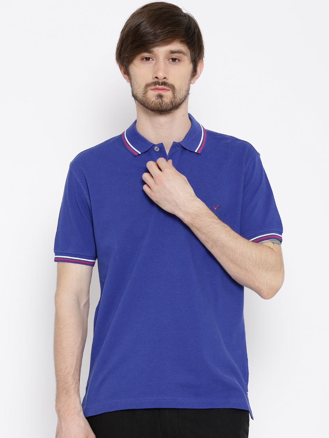 Wills Lifestyle Blue Slim Polo Pure Cotton T-shirt