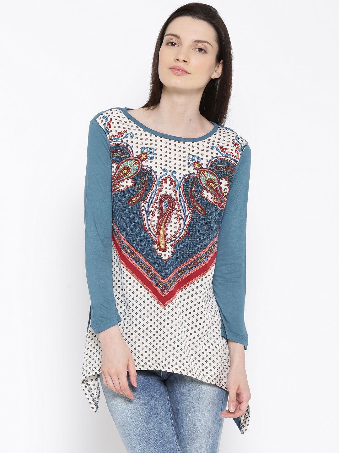 IZABEL LONDON by Pantaloons Blue & Off-White Printed Top