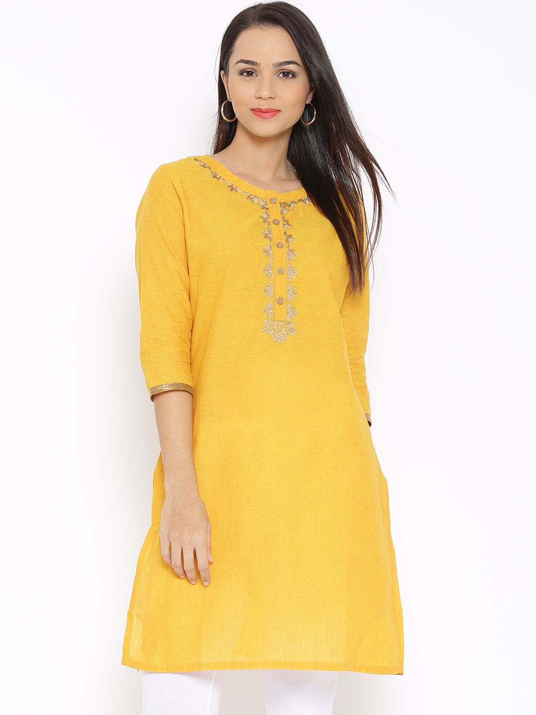 Rangmanch by Pantaloons Yellow Embroidered Kurta