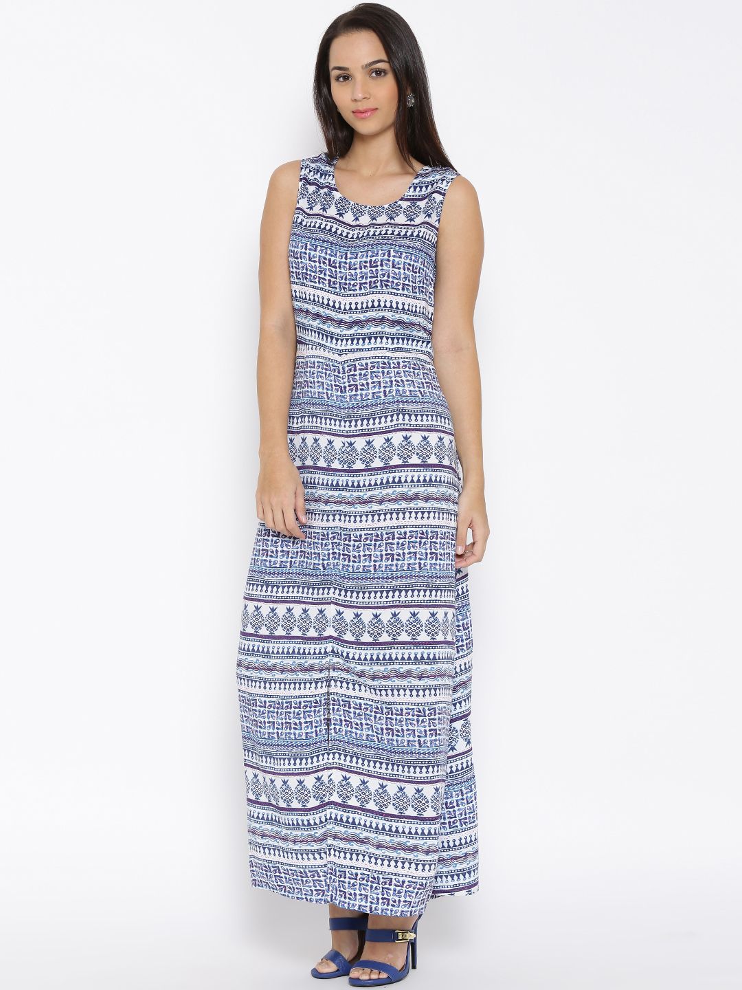 Akkriti by Pantaloons White & Blue Printed Maxi Dress