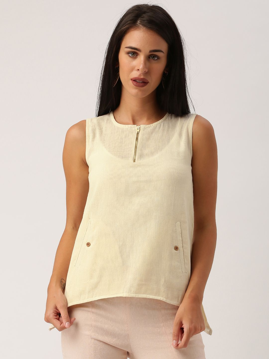 IndusDiva Mumbai Khadi Beige Top