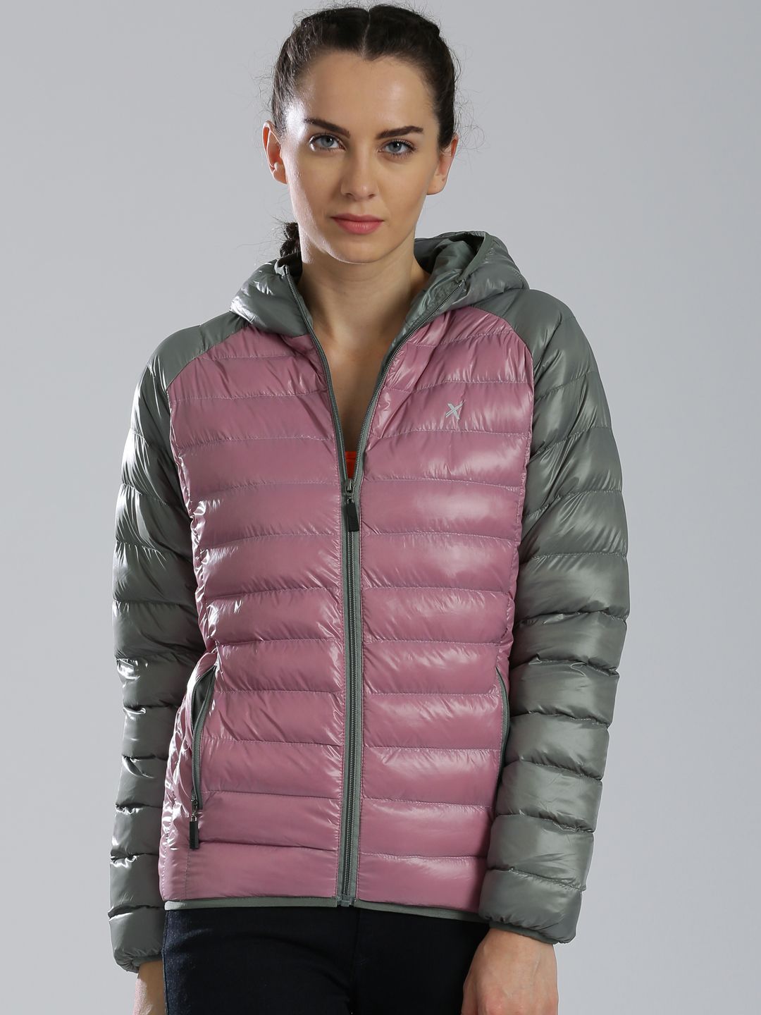 HRX by Hrithik Roshan Grey & Lavender Hooded Puffer Jacket