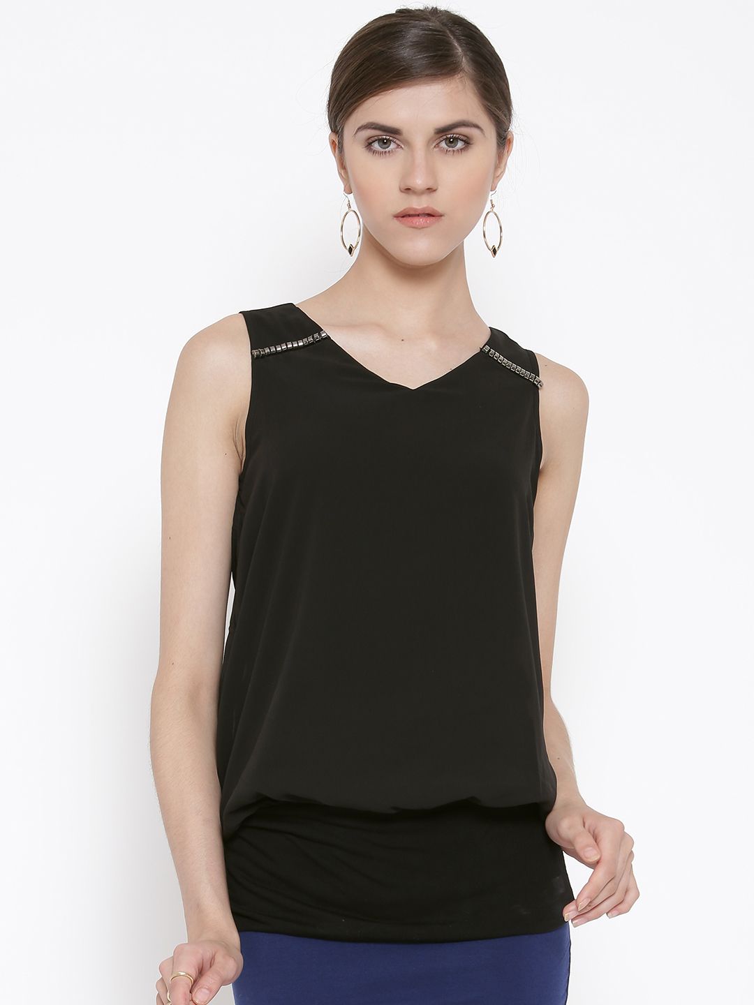 IZABEL LONDON by Pantaloons Women Black Blouson Top
