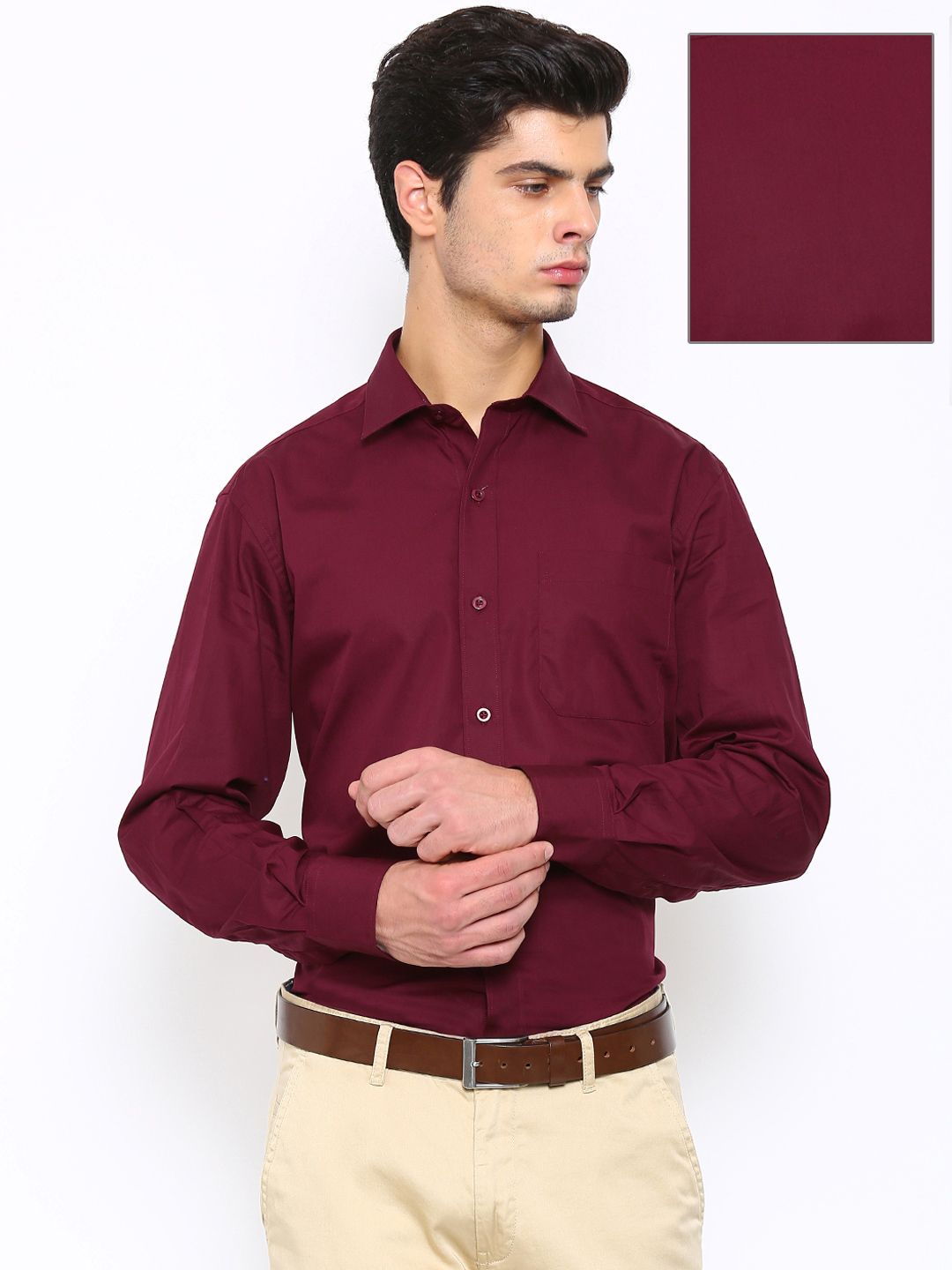 John Players Men Maroon Regular Fit Formal Shirt