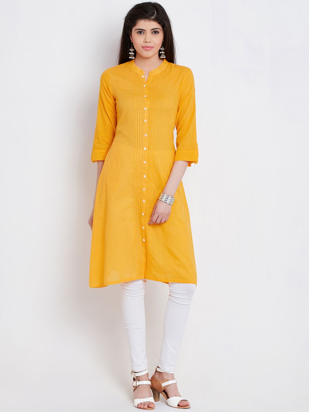 Rangriti Women Yellow Solid A-Line Kurta