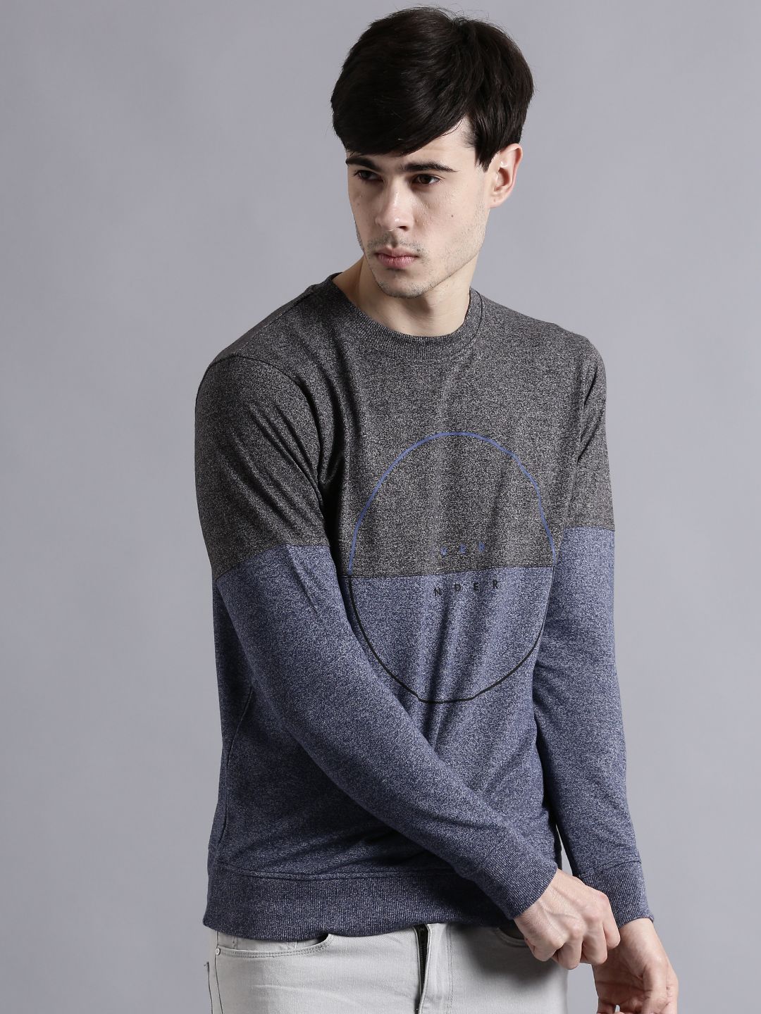 Kook N Keech Grey & Blue Printed Colourblocked Sweatshirt