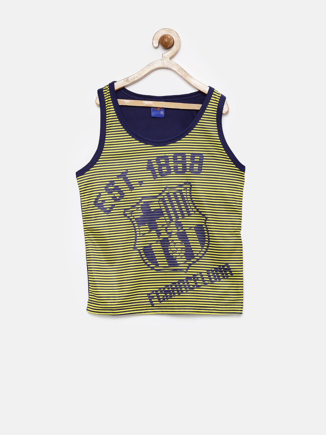 FC Barcelona Boys Navy & Yellow Striped Polyester Sleeveless T-shirt