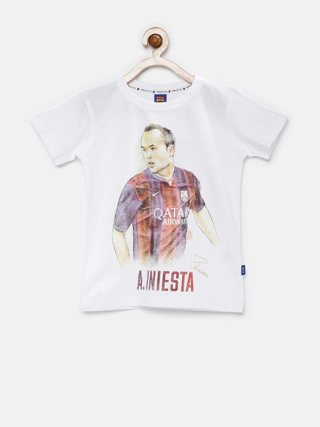 FC Barcelona Boys White Printed Pure Cotton T-shirt