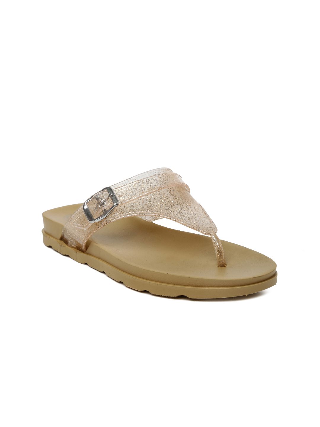 Flipside Women Gold-Toned Shimmer Detail Open Toe Flats