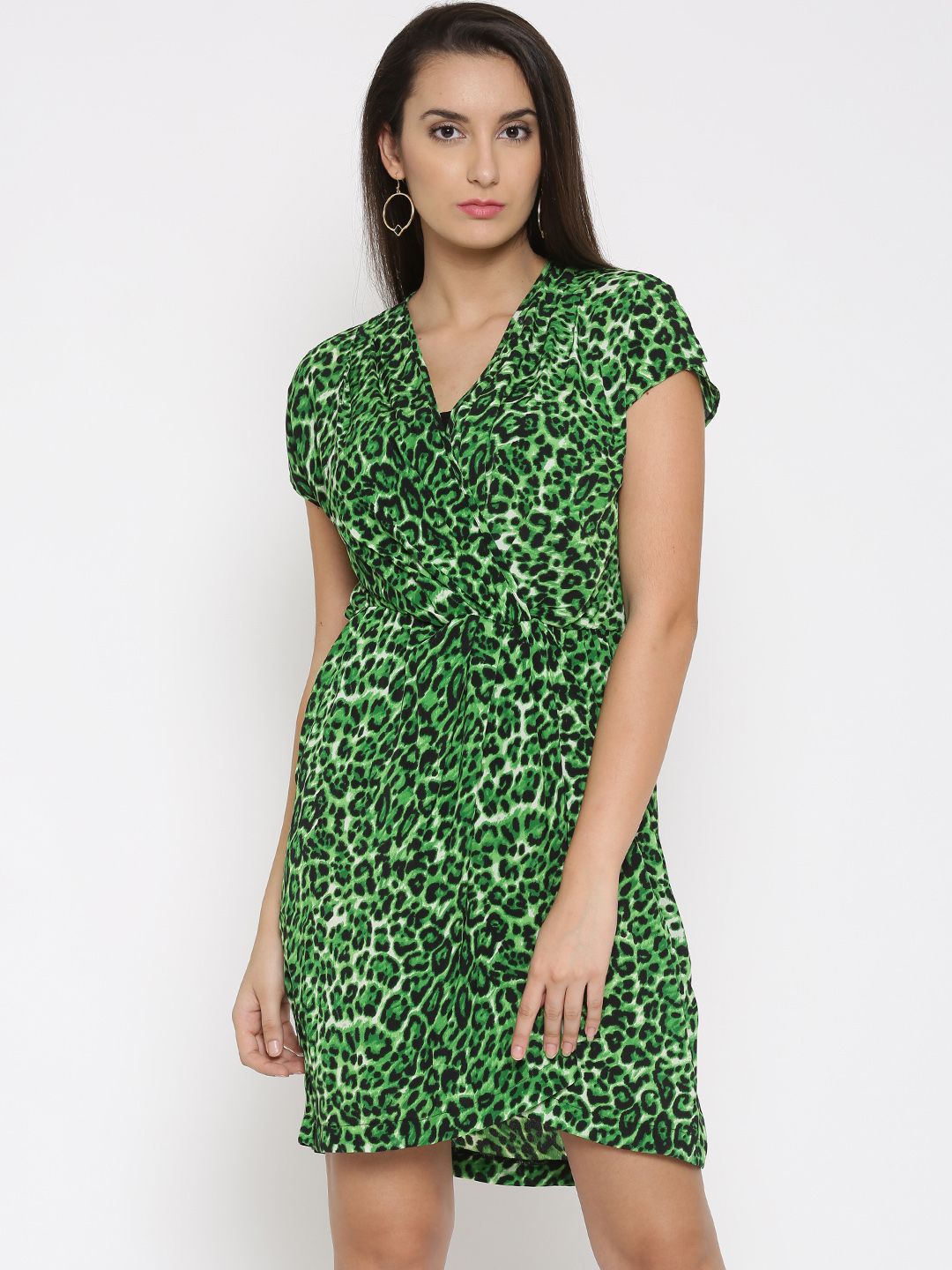 Noble Faith Green & Black Animal Printed Layered A-Line Dress