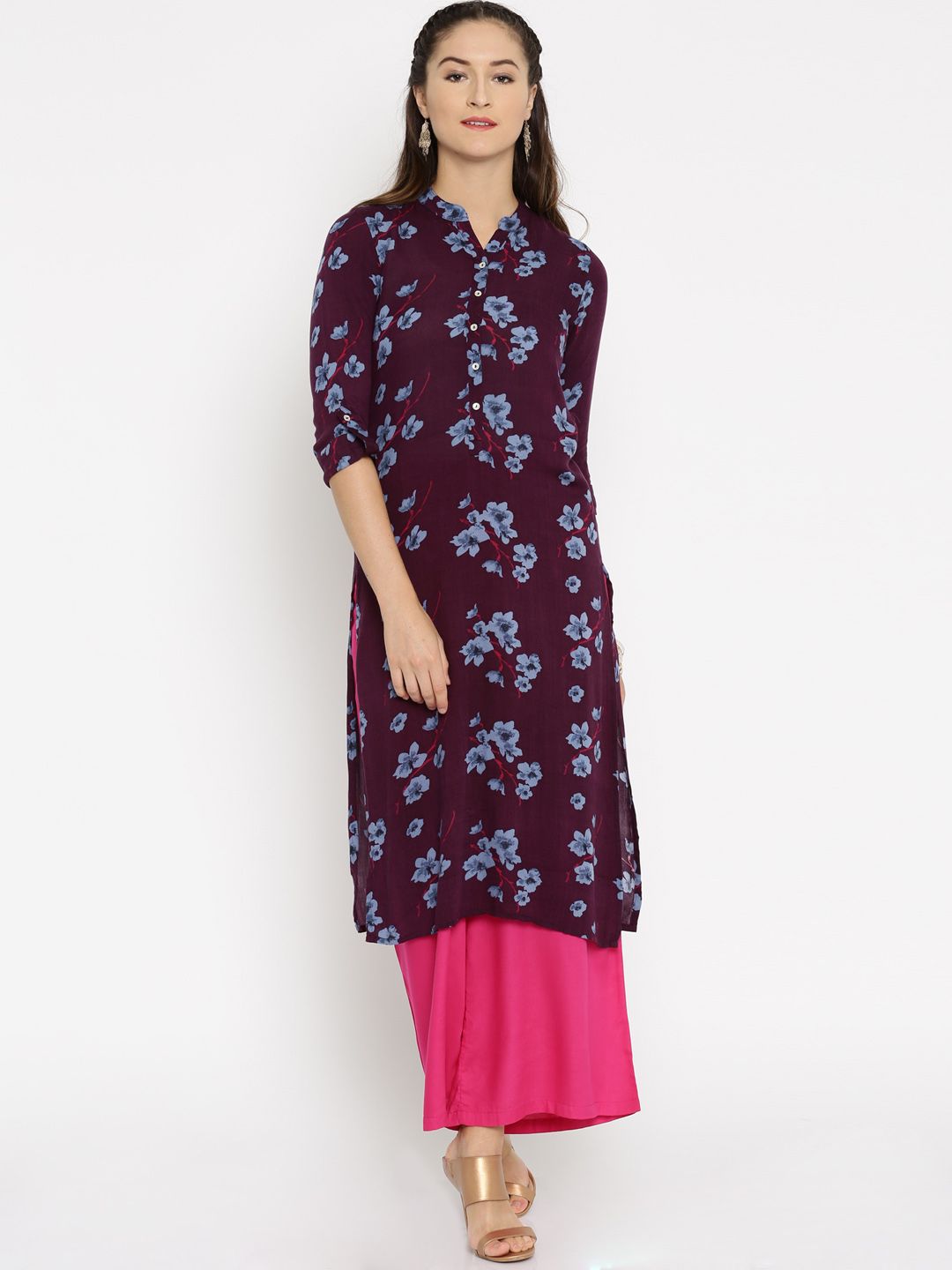 Vishudh Women Burgundy Printed Straight Kurta