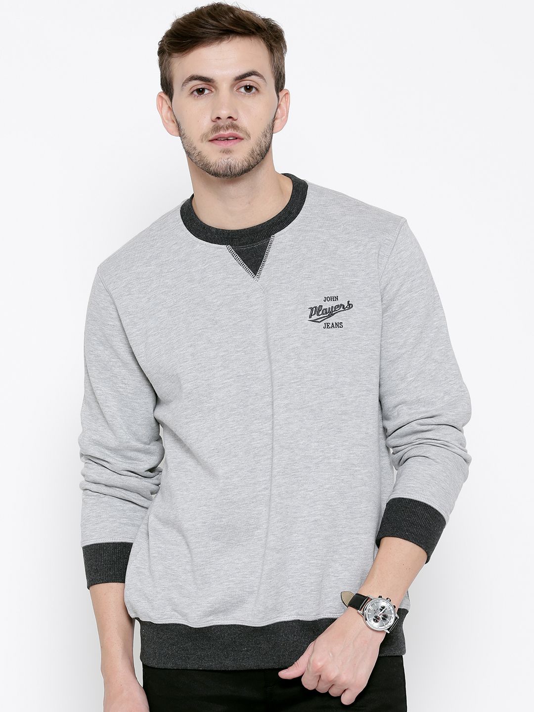 John Players Grey Melange Slim Fit Sweatshirt