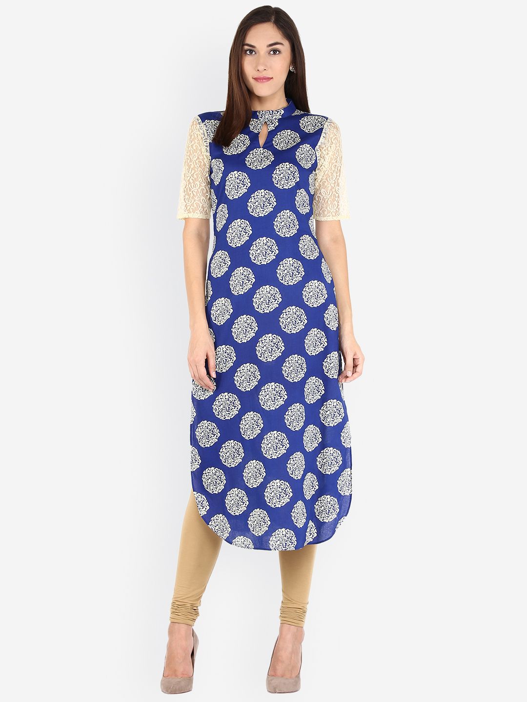 Libas Women Blue & Beige Printed Staright Kurta