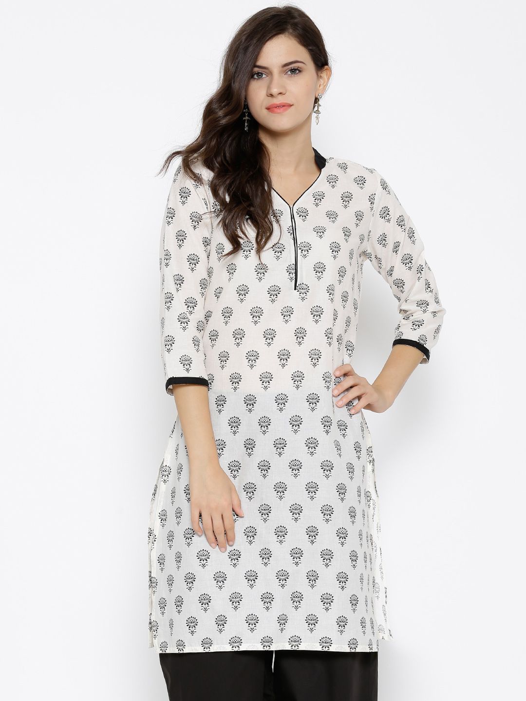 RANGMANCH BY PANTALOONS Women Cream-Coloured Printed Straight Kurta