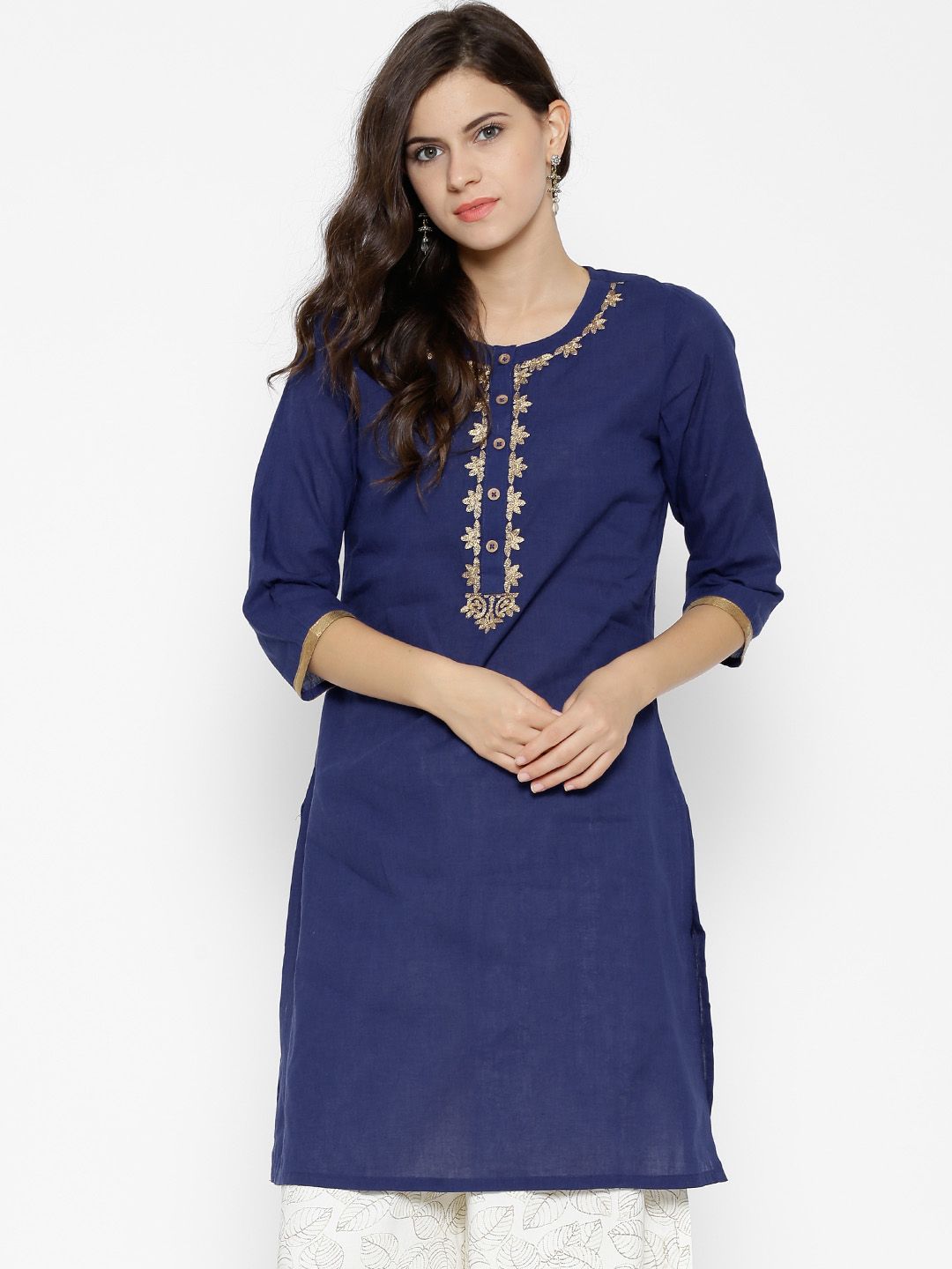 RANGMANCH BY PANTALOONS Women Blue Embroidered Straight Kurta