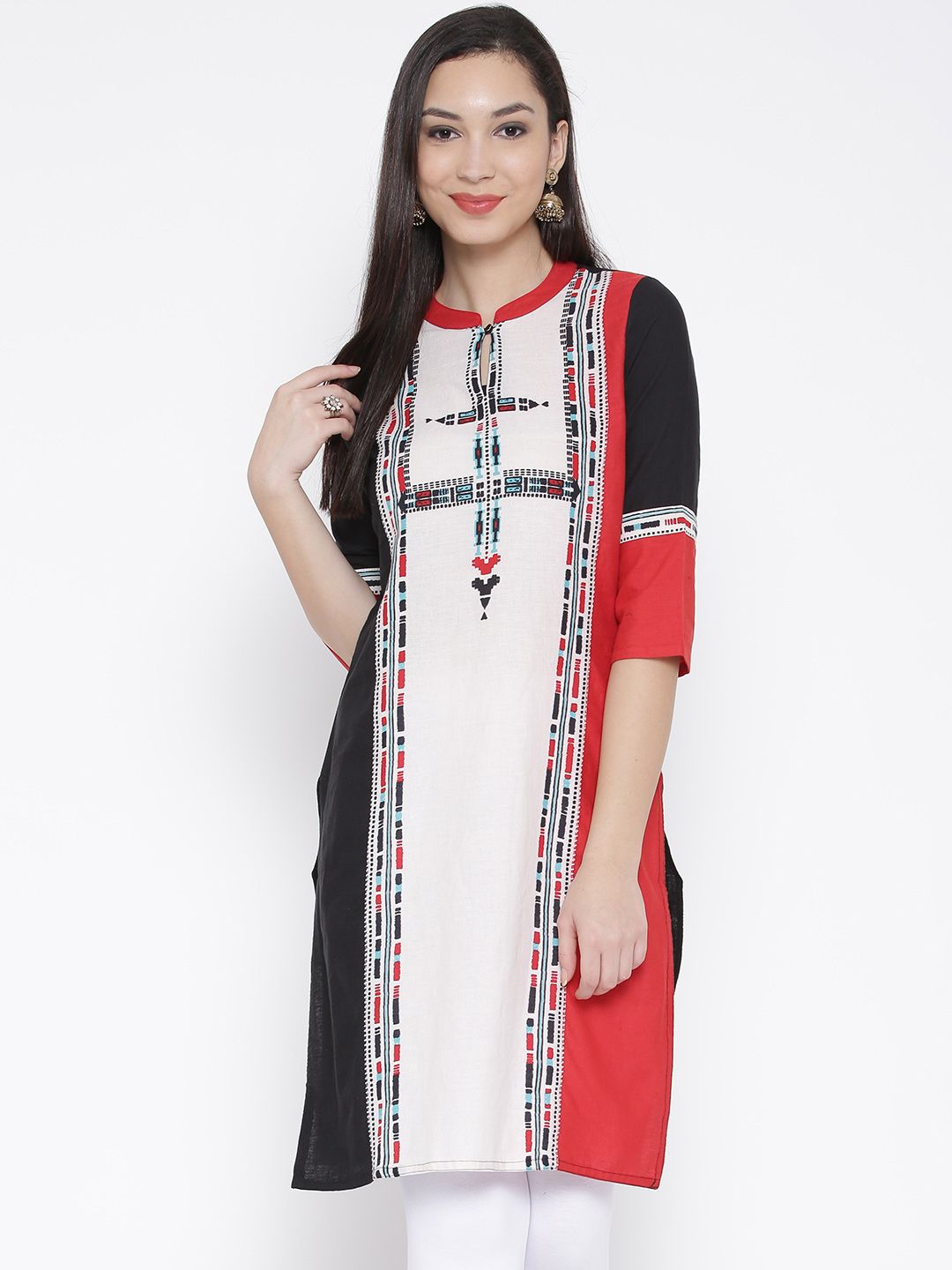 RANGMANCH BY PANTALOONS Women Off-White Printed Straight Kurta