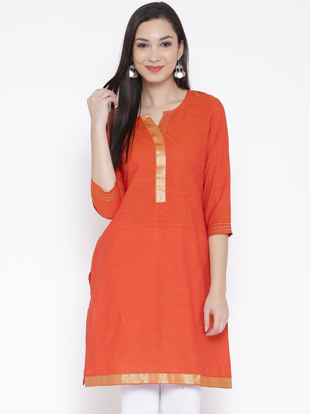 RANGMANCH BY PANTALOONS Women Orange Solid Straight Kurta